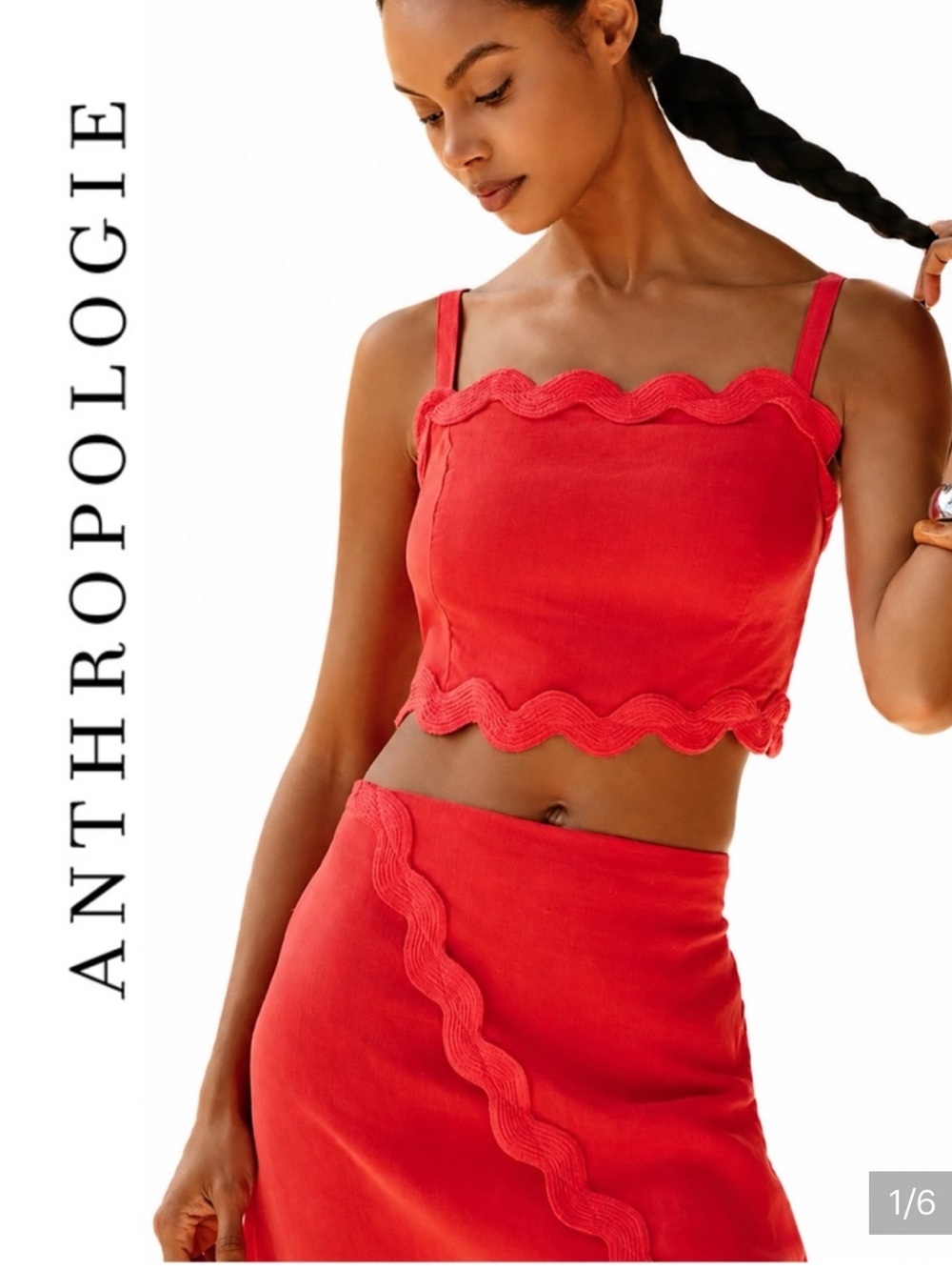NWT! Anthropologie Red Celandine Scalloped Skirt Set - XS
